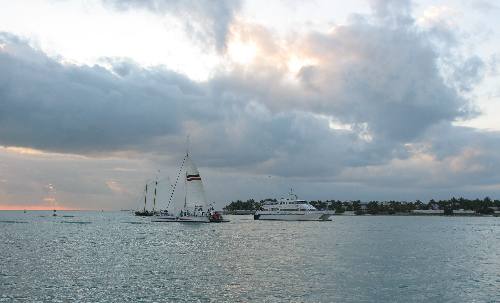 Catamaran from the Fury fleet passing the Yankee Freedom Ferry returning from Ft Jefferson in the Dry Tortugas