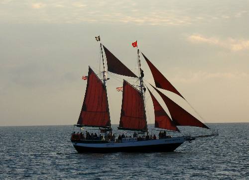 The sailing schooner Jolly II Rover on a sunset sail in February of 2012
