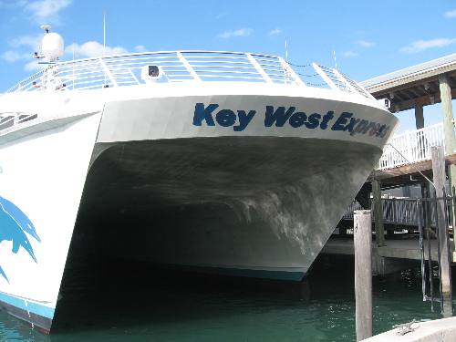 Bow of Key West Express as seen from the Harbor Walk Dock at Key West Bight Marina