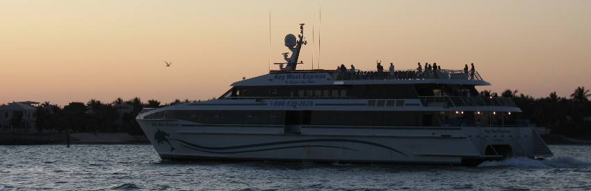 It is 5PM and the Key West Express is leaving Key West on their return trip to Ft Myers