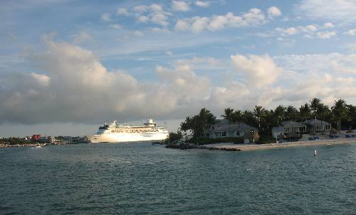 Sunset Key and cruise ship in port at Key West