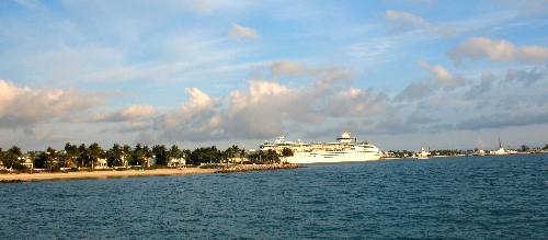 Sunset Key and Cruise ship at dock in Key West