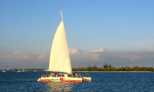 Sebago sunset cruise passing Christmas Tree Island off Key West