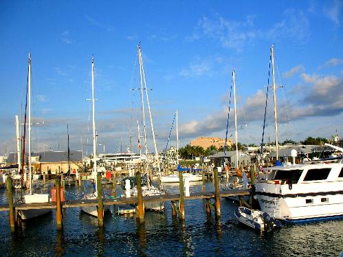 Boats docked in the historic old seaport at Key West Bight