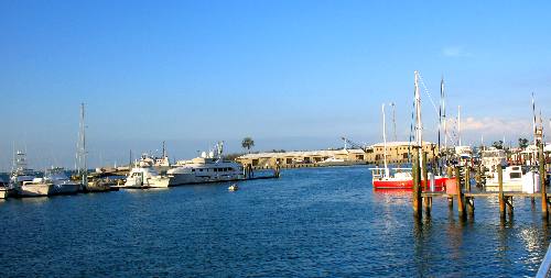 The Historic Seaport at Key West Bight Marina with Coast Guard station in background