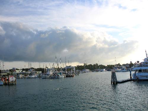 Storm clouds visible over the historic old seaport in Key West Bight