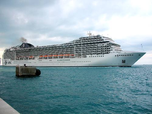 Cruise Ship MSC Poesia leaving dock in Key West, Florida