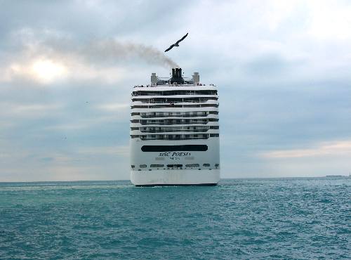 Cruise Ship MSC Poesia steaming out of Key West, Florida