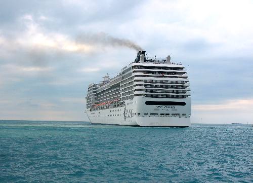 Cruise Ship MSC Poesia steaming out of Key West, Florida