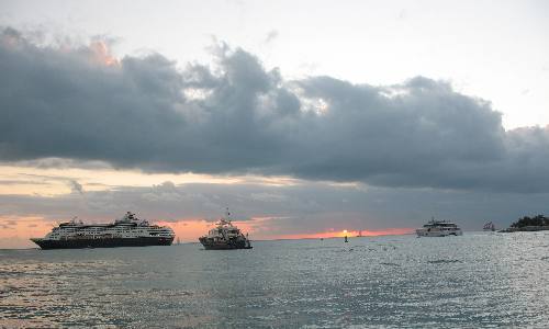 Key West sunset with the Cruise ship Ryndam departing Key West