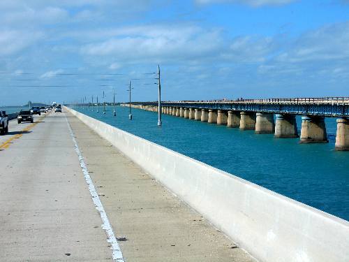 View of both the old and new Seven Mile Bridges on the Overseas Highway in the Florida Keys