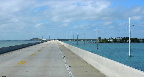 Pigeon Key can be seen about midway across the Seven Mile Bridge