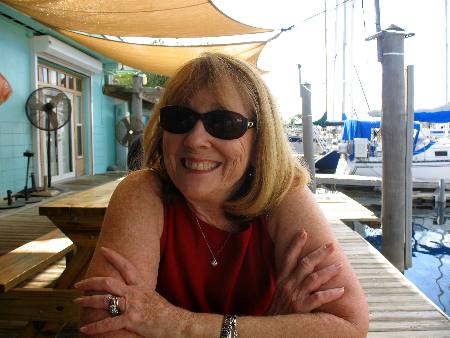 Joyce at our dining table at Hogfish Grill on Stock Island near Key West, Florida