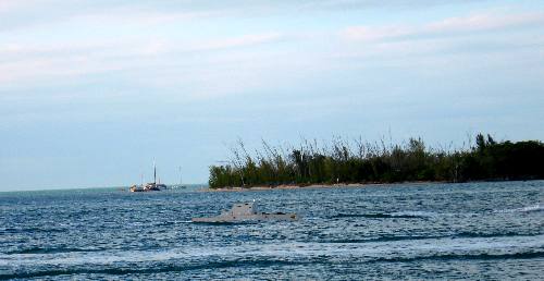 Minature submarine visible from Sunset Pier in Key West