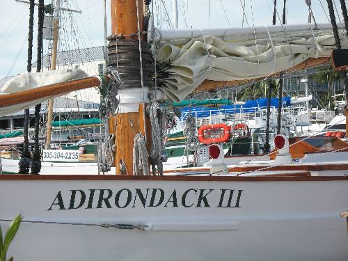 Sailing ship Adirondack III docked along Harbor Walk in Key West Bight Marina