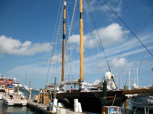 Sailing schooner America II taken from Harbor Walk around Key West Bight Marina