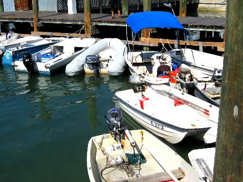 Dinghies at the dinghy dock in Key West Bight Marina