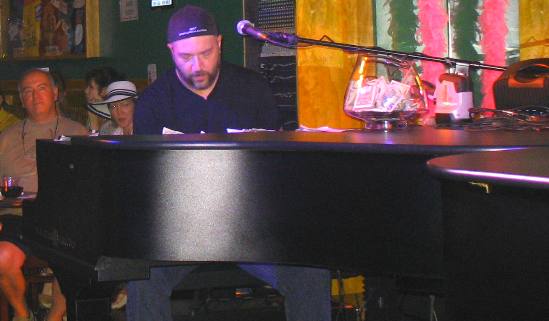 Jeremy Oren performing on one of the dueling pianos in Pete's Piano Bar on Duval Street in Key West
