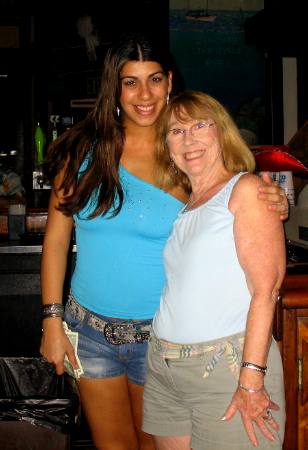 Jeri and Joyce posing at the Bull in Key West, Florida