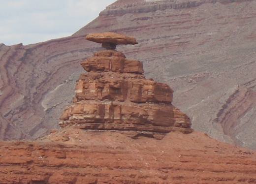 Mexican Hat Rock example of a "caprock" protecting the softer layers below it