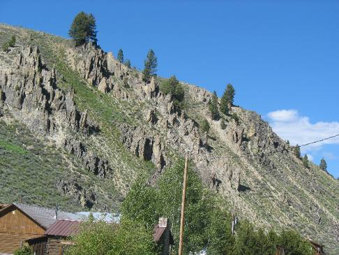 Igneous intrusions or dikes along the Salmon River in Stanley, Idaho