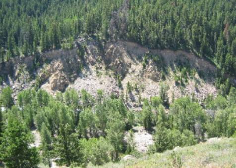 Flood scar when Gros Ventre Slide dam partially washed away