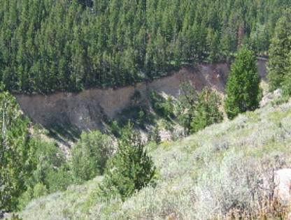 Flood scar when Gros Ventre Slide dam partially washed away