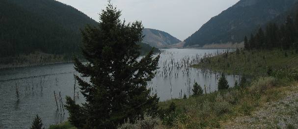 Quake Lake several miles upstream from the dam created by the 1959 slide
