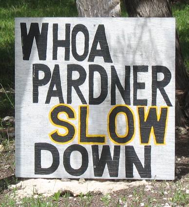 Slow Down Sign seen in a Texas Hill Country RV-Park