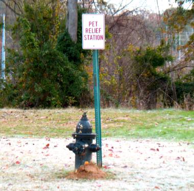 Pet Relief Station sign posted above fire hydrant