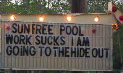 Sun Free Pool at juke joint near Cranes Mill COE park on Canyon Lake, Texas